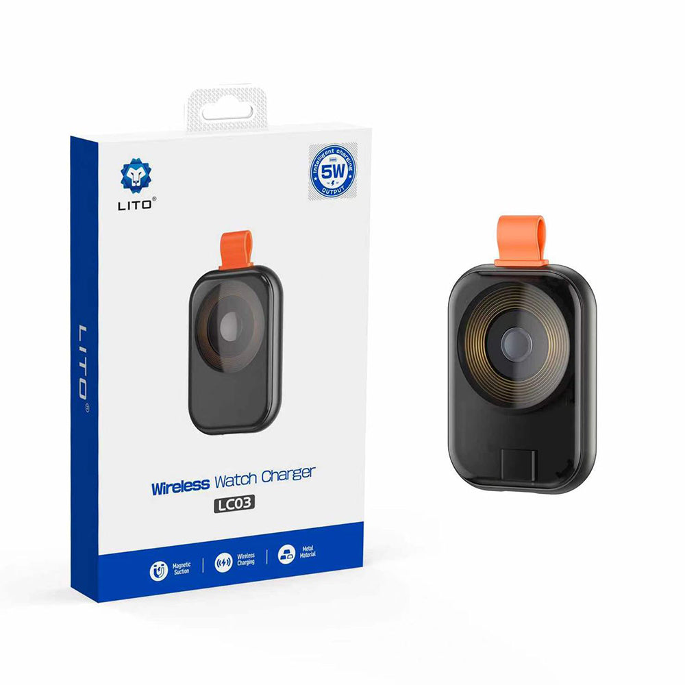 Lito - Magnetic Wireless Charger (LC03) - for Apple Watch, with Keyring, Charge On the Go, 5W, 1A - Black
