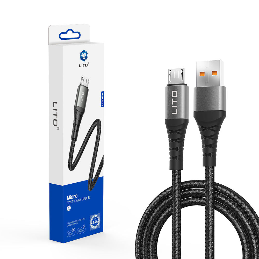 Lito - Data Cable (LD08V) - USB-A to Micro-USB, Fast Charging, 2.4A, 1m - Black