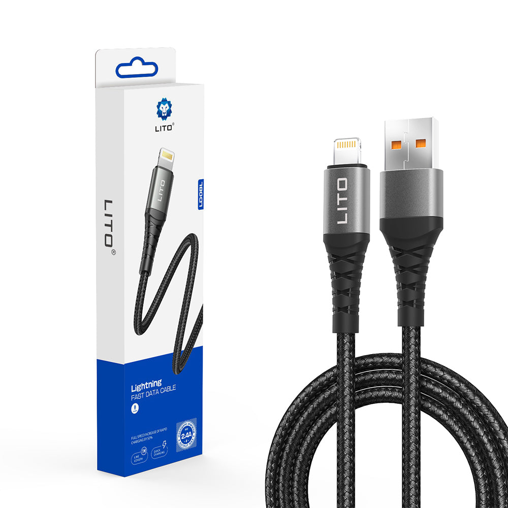 Lito - Data Cable (LD08L) - USB-A to Lightning, Fast Charging, 2.4A, 1m - Black