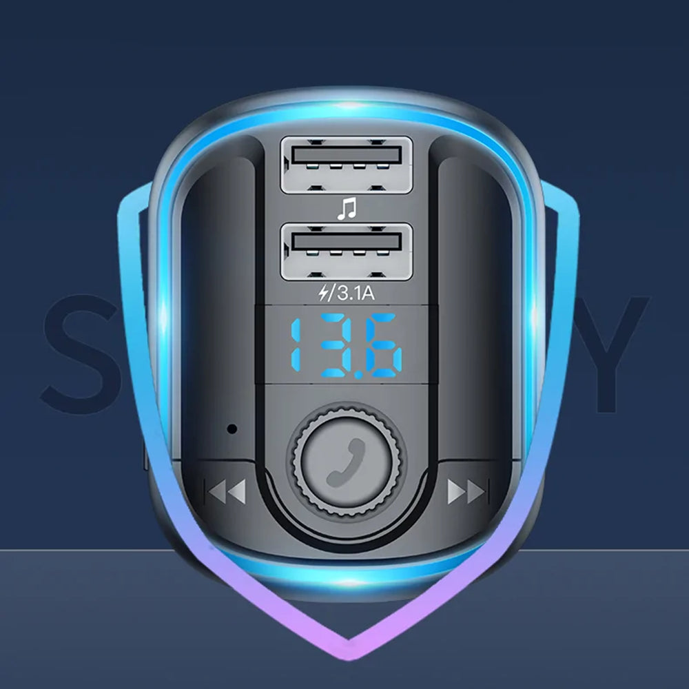 Yesido - FM Modulator with Car Charger (Y44) - 2xUSB-A, with LED Display, RGB Light, 3.1A - Black