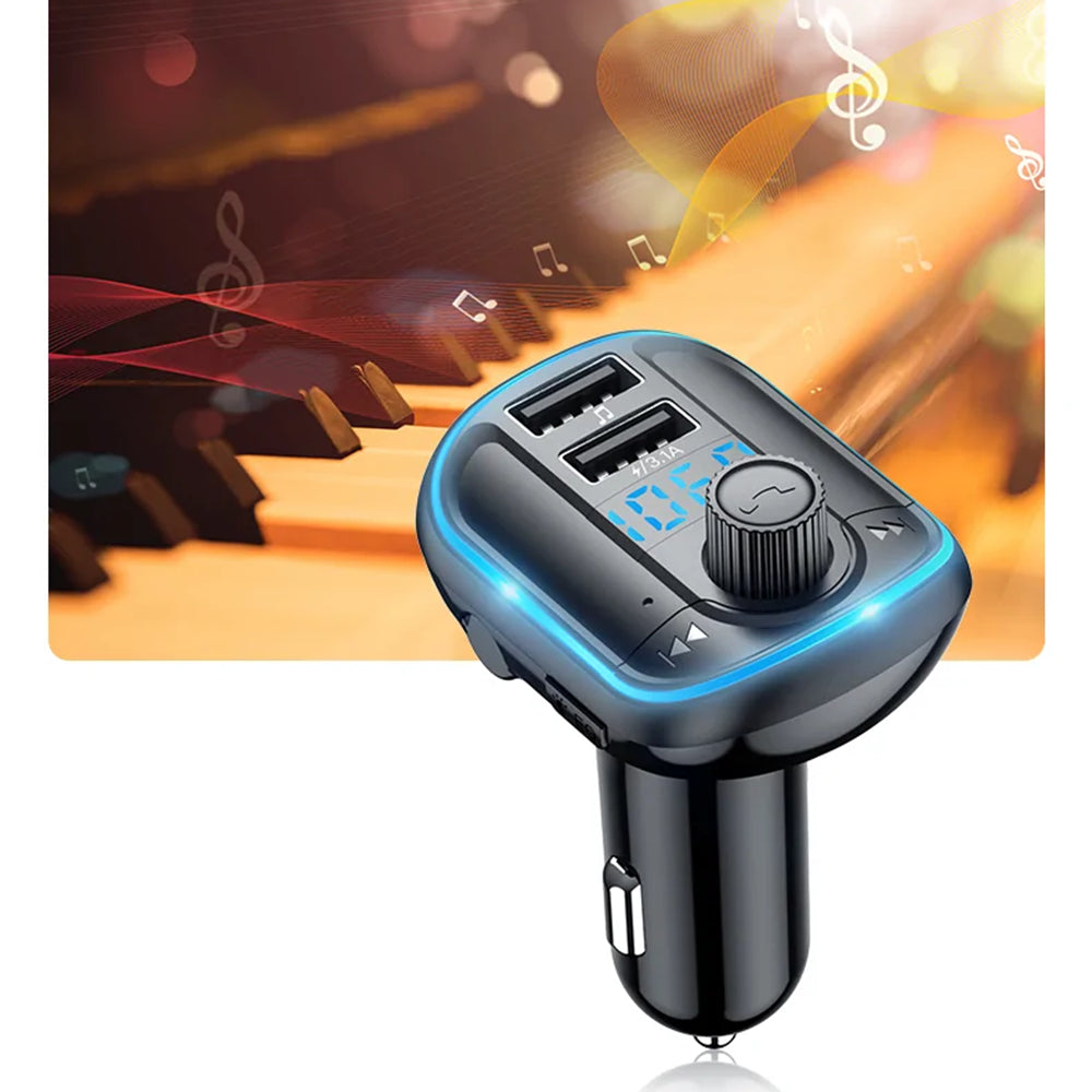 Yesido - FM Modulator with Car Charger (Y44) - 2xUSB-A, with LED Display, RGB Light, 3.1A - Black