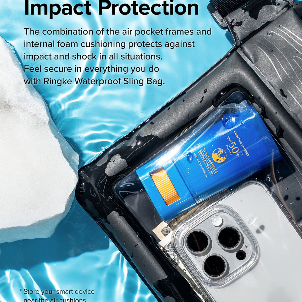 Ringke - Waterproof Sling Bag - with Strap, IPX8, 240x180mm - Black