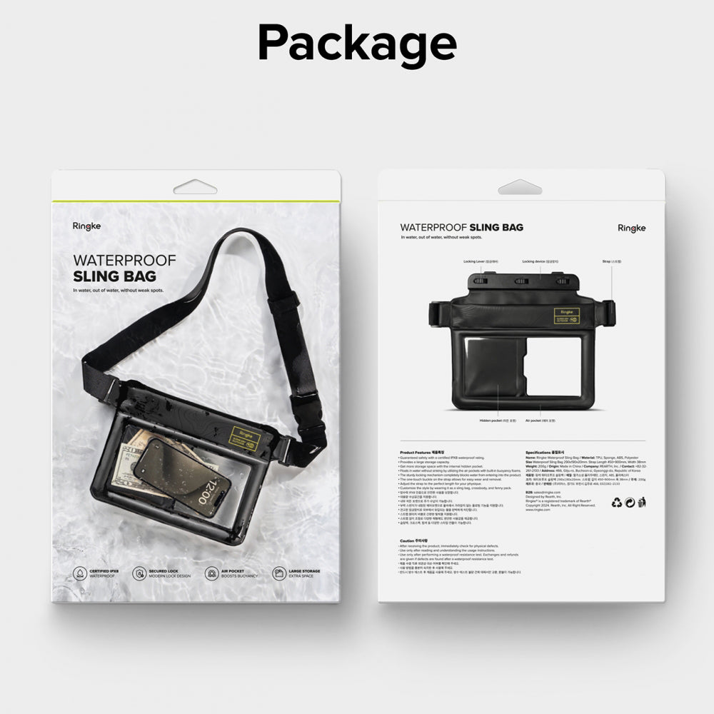 Ringke - Waterproof Sling Bag - with Strap, IPX8, 240x180mm - Black