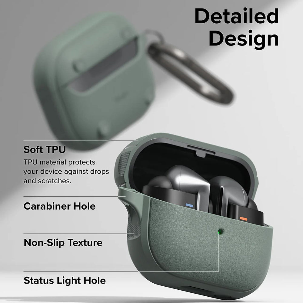 Ringke - Protection Case Onyx Magnetic - for Galaxy Buds 3 / 3 Pro / 3 FE, Non-Slip Texture, Carabiner - Sage Green