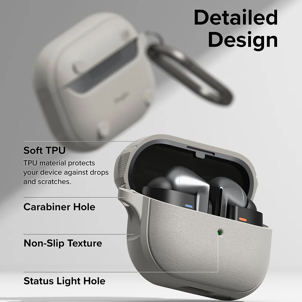 Ringke - Protection Case Onyx Magnetic - for Galaxy Buds 3 / 3 Pro / 3 FE, Non-Slip Texture, Carabiner - Warm Gray