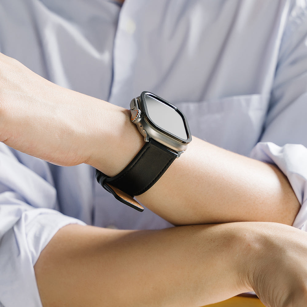 Ringke - Leather One Basic Bold - Apple Watch 1/2/3/4/5/6/7/8/9/10/SE/SE 2/Ultra/Ultra 2 (42/44/45/46/49mm) - Black