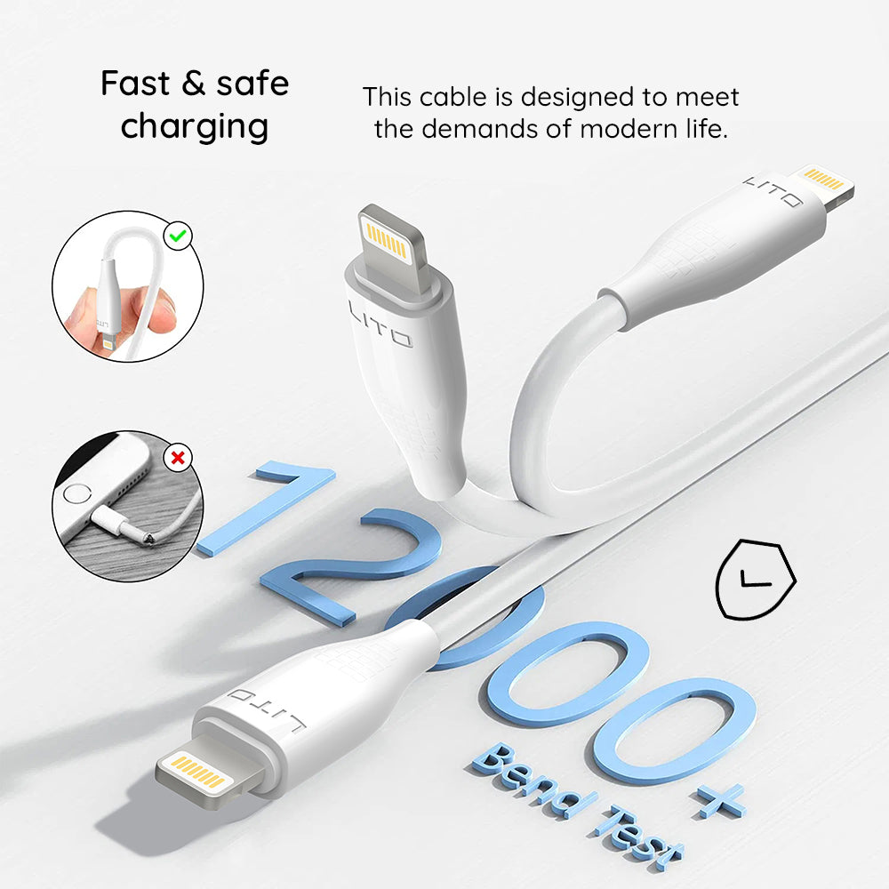 Lito - Data Cable (LD03L) - USB to Lightning, Fast Charging, 2.4A, 1m - White