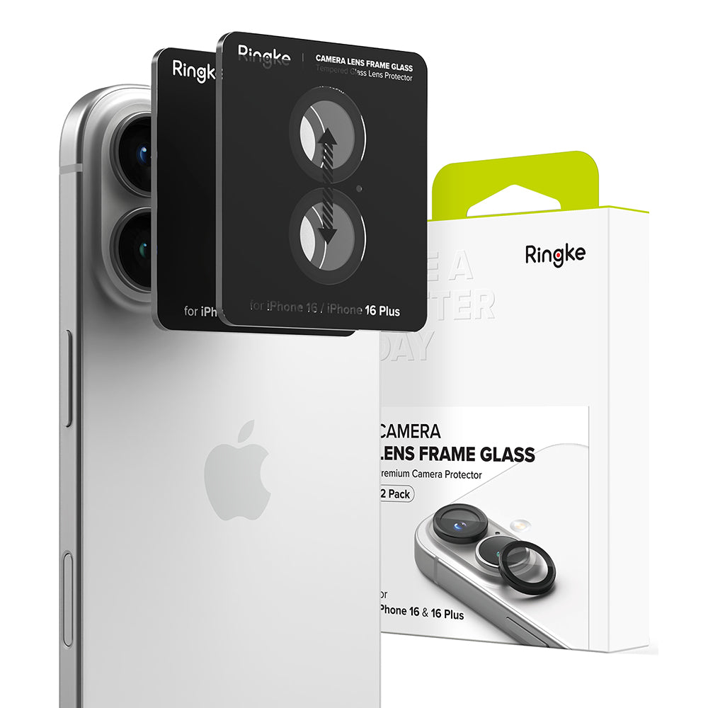 Ringke - Camera Lens Frame Glass (2 pack) - iPhone 16 / iPhone 16 Plus - Black