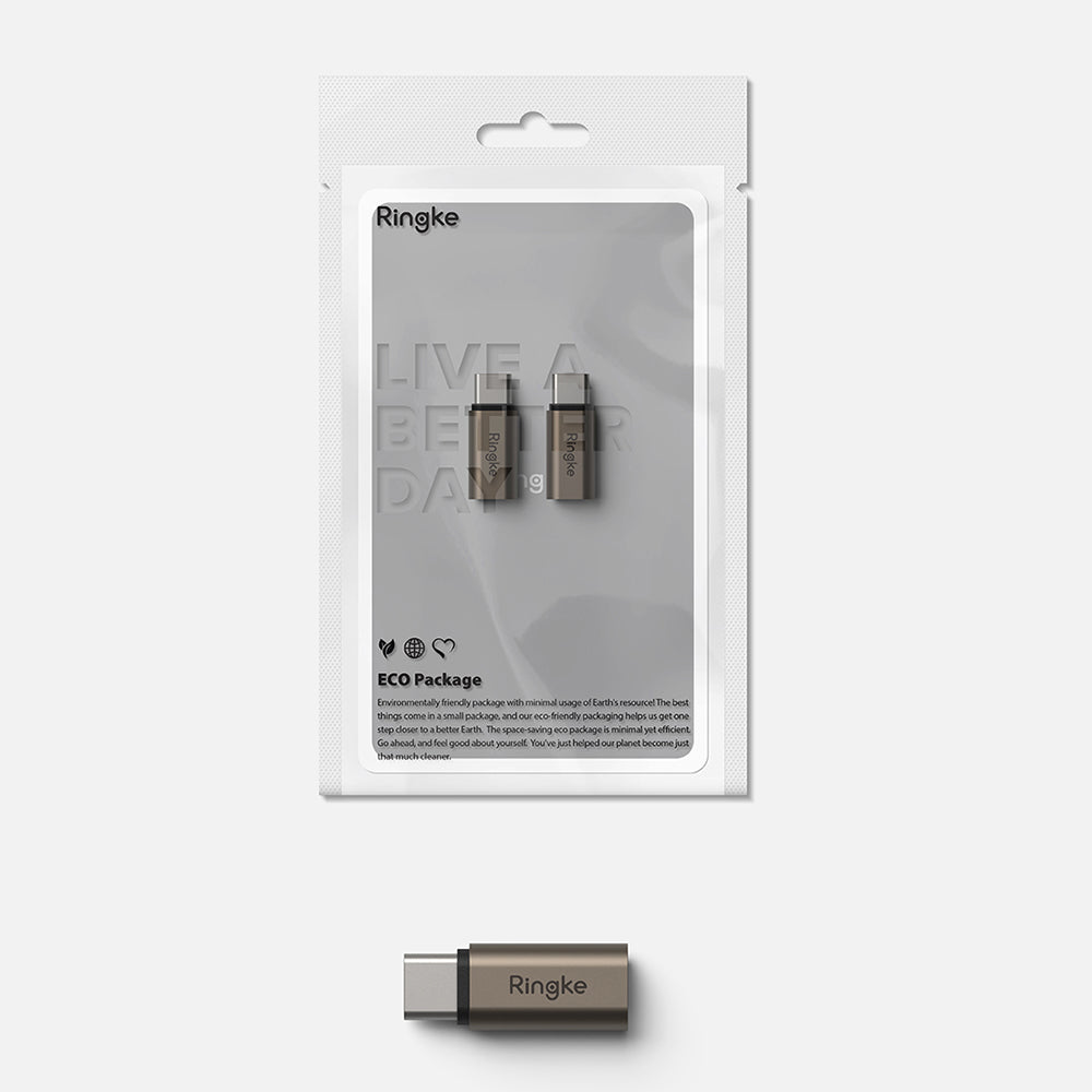 Ringke - OTG Adapter (2 pack) - Lightning to Type-C, Aluminium Alloy, 480Mbps, 27W - Gunmetal