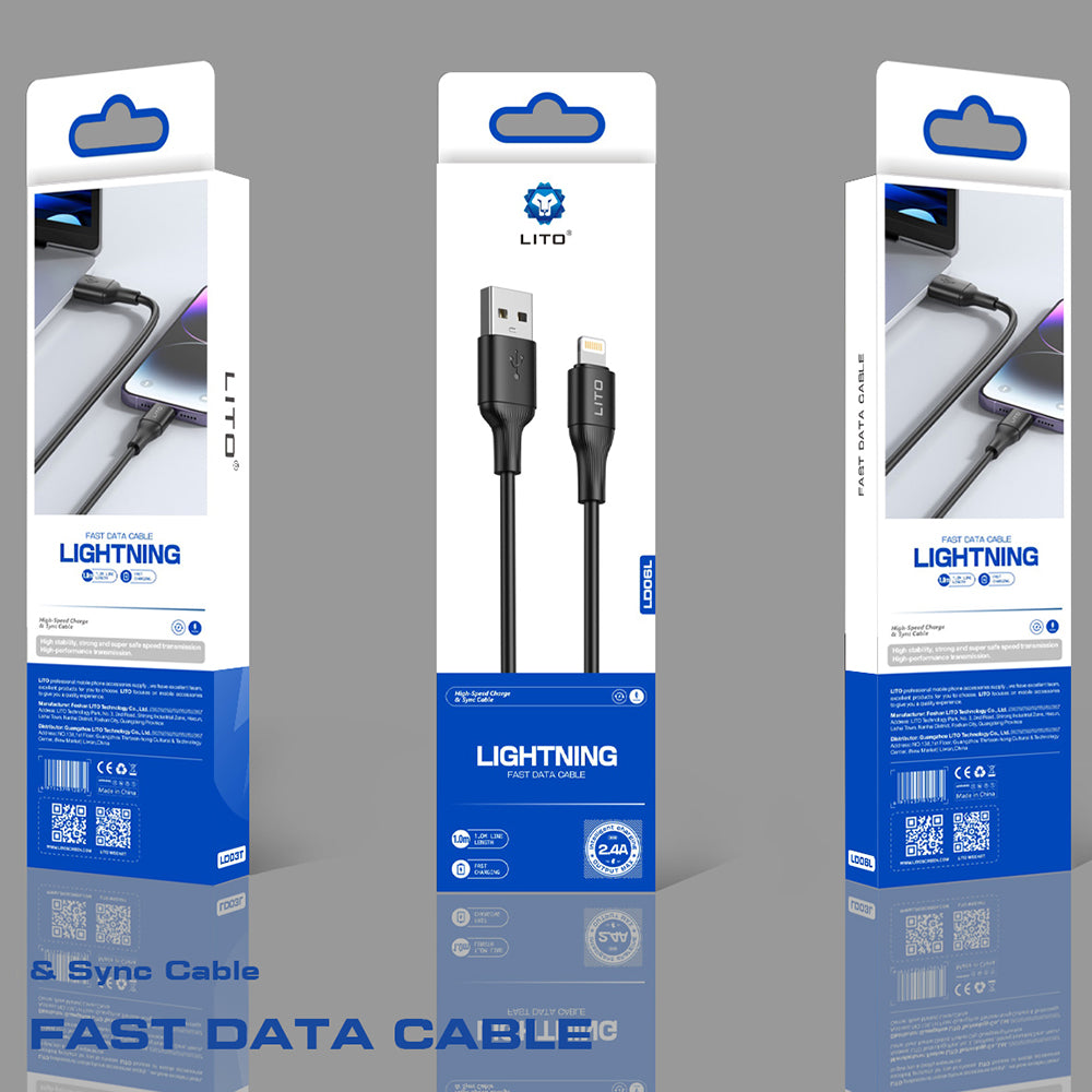 Lito - Data Cable (LD06L) - USB to Lightning, 2.4A, PVC, 1m - Black