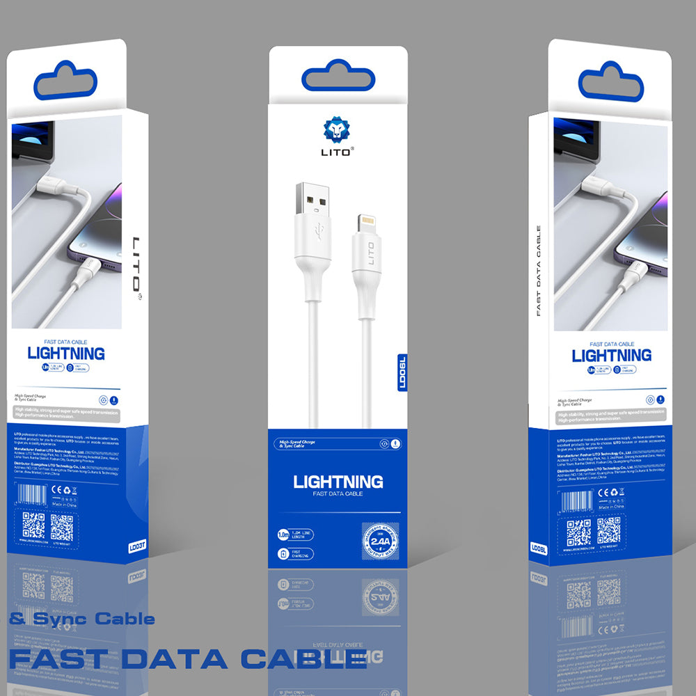 Lito - Data Cable (LD06L) - USB to Lightning, 2.4A, PVC, 1m - White