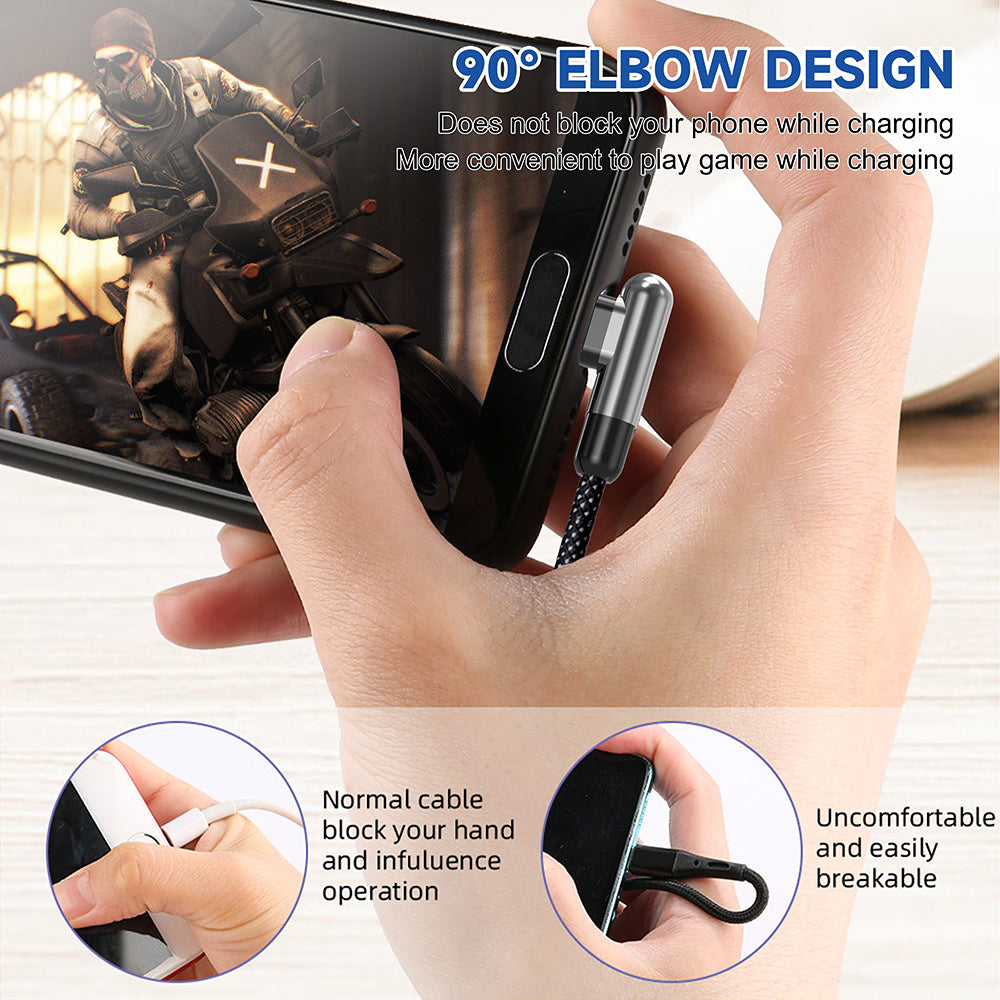 Lito - Data Cable (LD13CC) - Type-C to Type-C, Fast Charging, 60W, Nylon Braided, Right Angle Design, 1m - Black