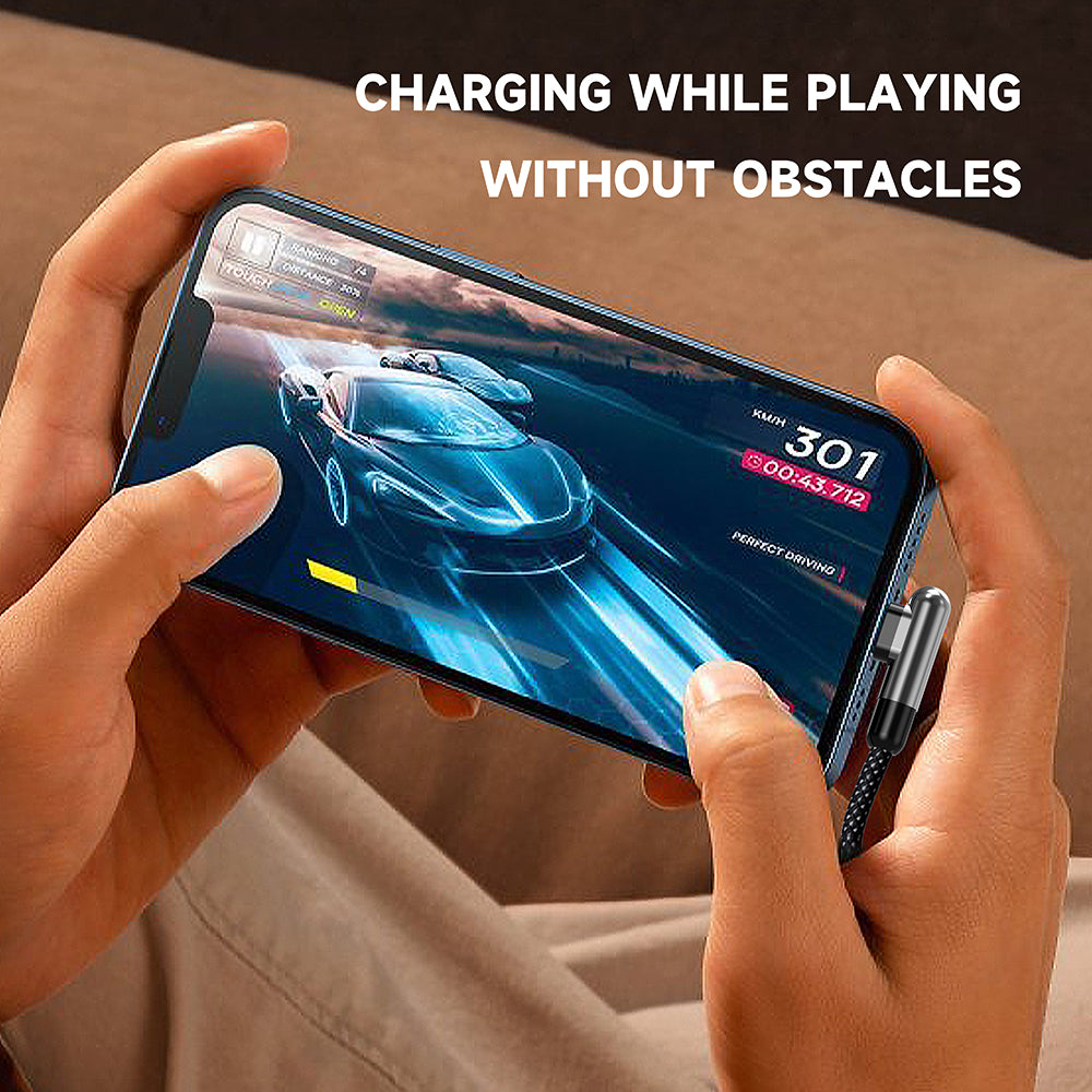 Lito - Data Cable (LD13C) - USB to Type-C Fast Charging 2.4A, Nylon Braided, Right Angle Design, 1m - Black