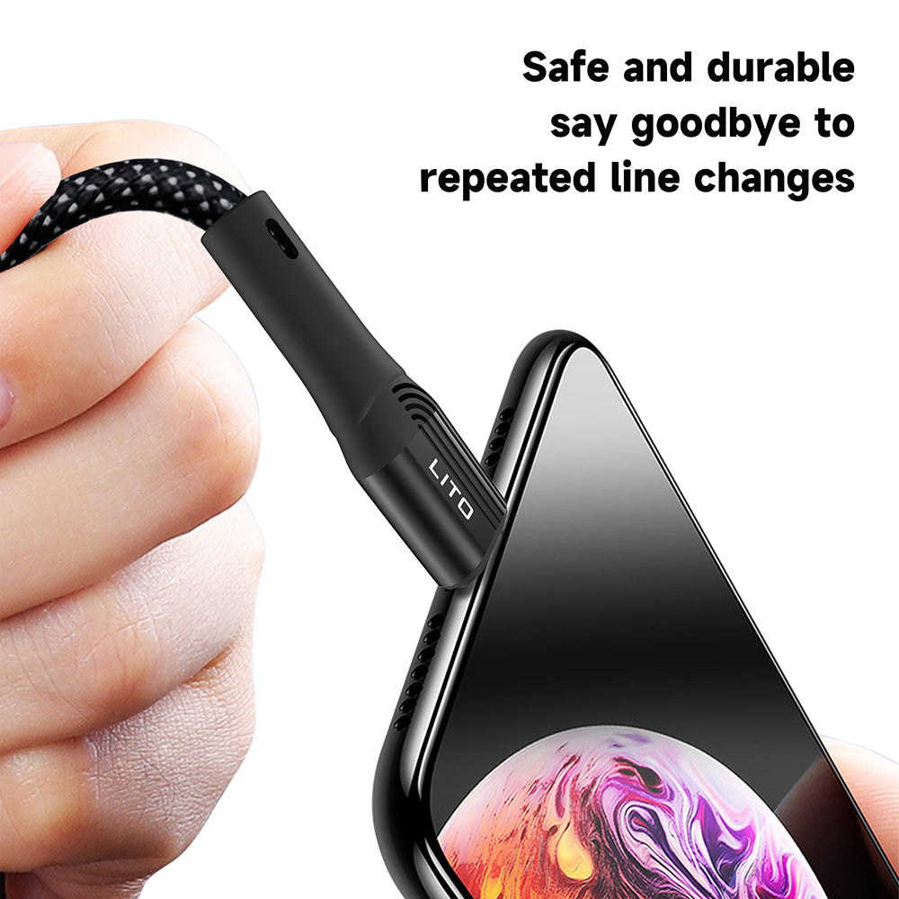 Lito - Data Cable (LD14) - USB to Type-C Fast Charging 60W, 480Mbps, Nylon, 1m - Black