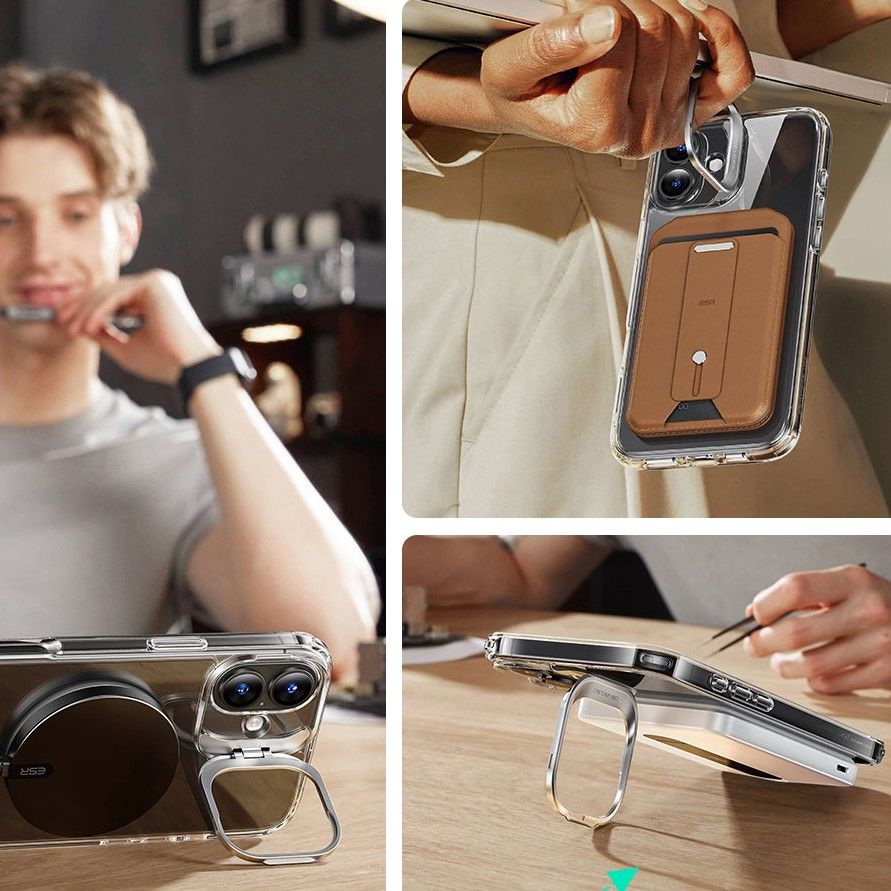 ESR - Classic Hybrid HaloLock Kickstand + Tempered Glass - iPhone 16 - Clear