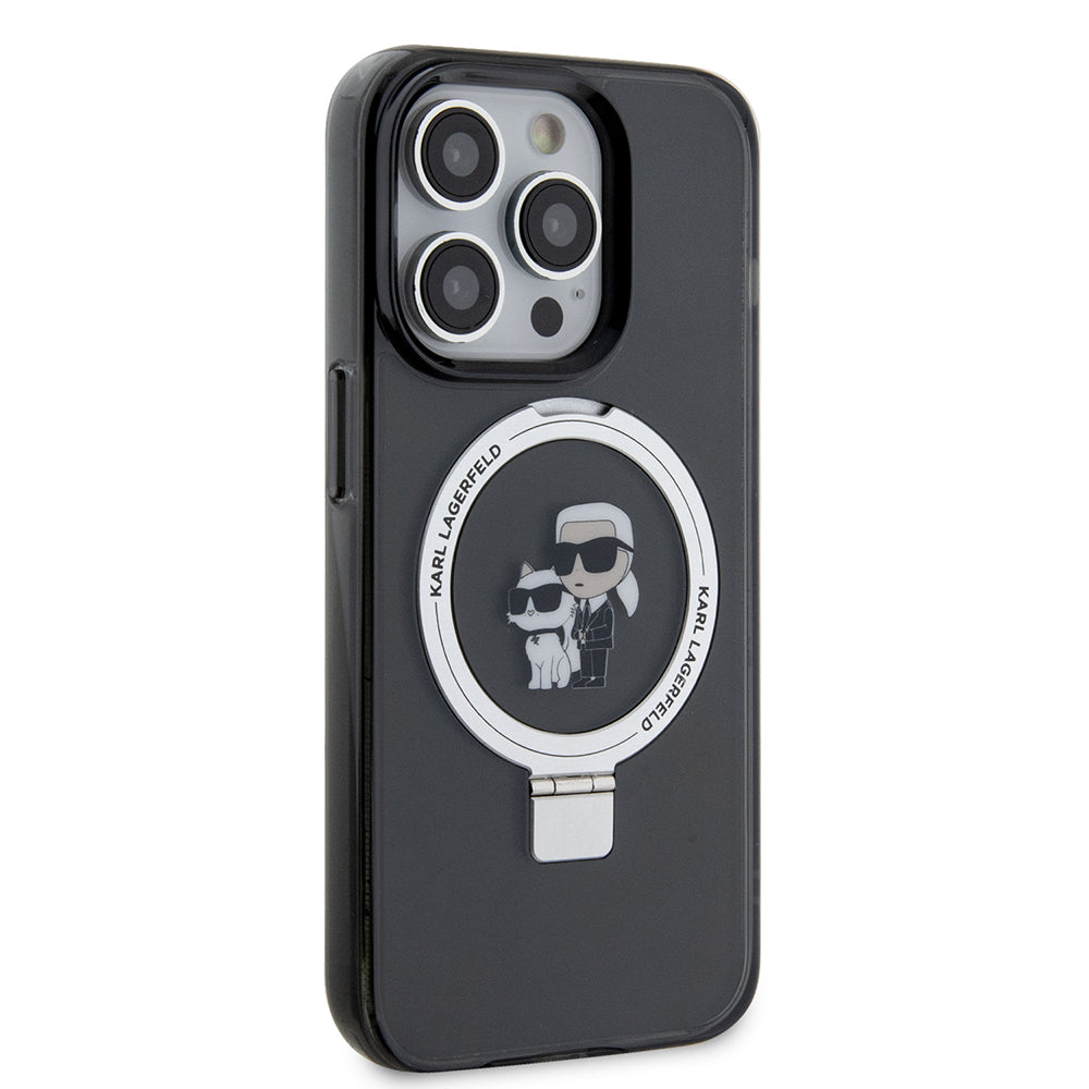 Karl Lagerfeld Magsafe Ringstand Case “Karl & Choupette’s Head” Θήκη προστασίας από σκληρό πλαστικό για iPhone 15 Pro (Black – KLHMP15LHMRSKCK)