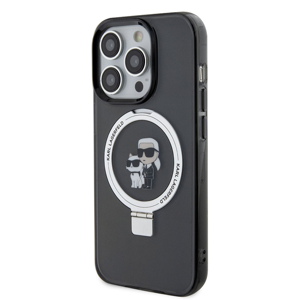 Karl Lagerfeld Magsafe Ringstand Case “Karl & Choupette’s Head” Θήκη προστασίας από σκληρό πλαστικό για iPhone 15 Pro (Black – KLHMP15LHMRSKCK)