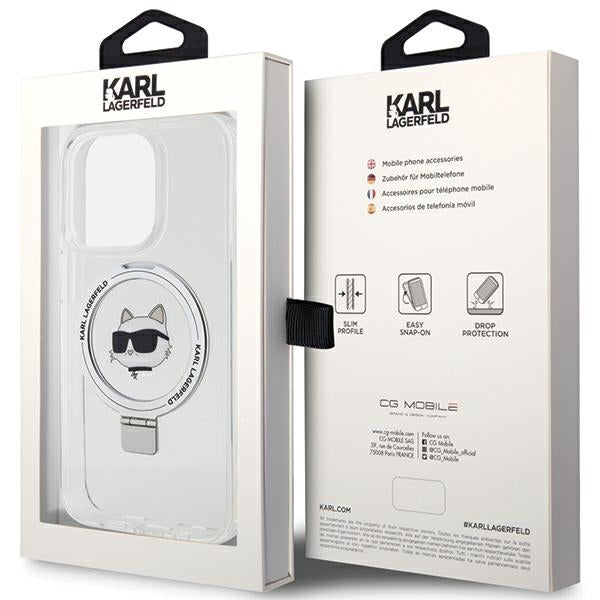 Karl Lagerfeld Magsafe Ringstand Case “Choupette’s Head” Θήκη προστασίας από σκληρό πλαστικό για iPhone 15 Pro (White – KLHMP15LHMRSCHH)
