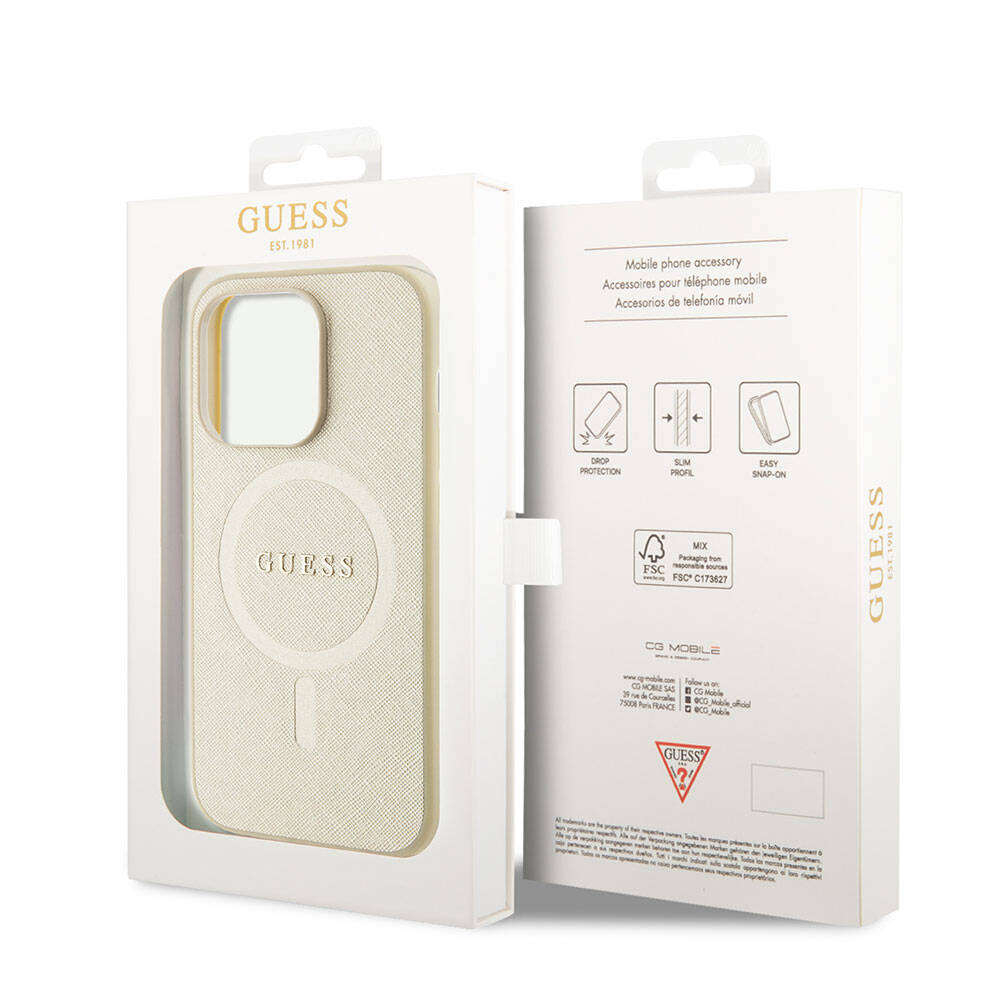Guess Saffiano Hard Case Θήκη προστασίας από δερματίνη – iPhone 15 Pro Max (Μπεζ – GUHMP15XPSAHMCB)