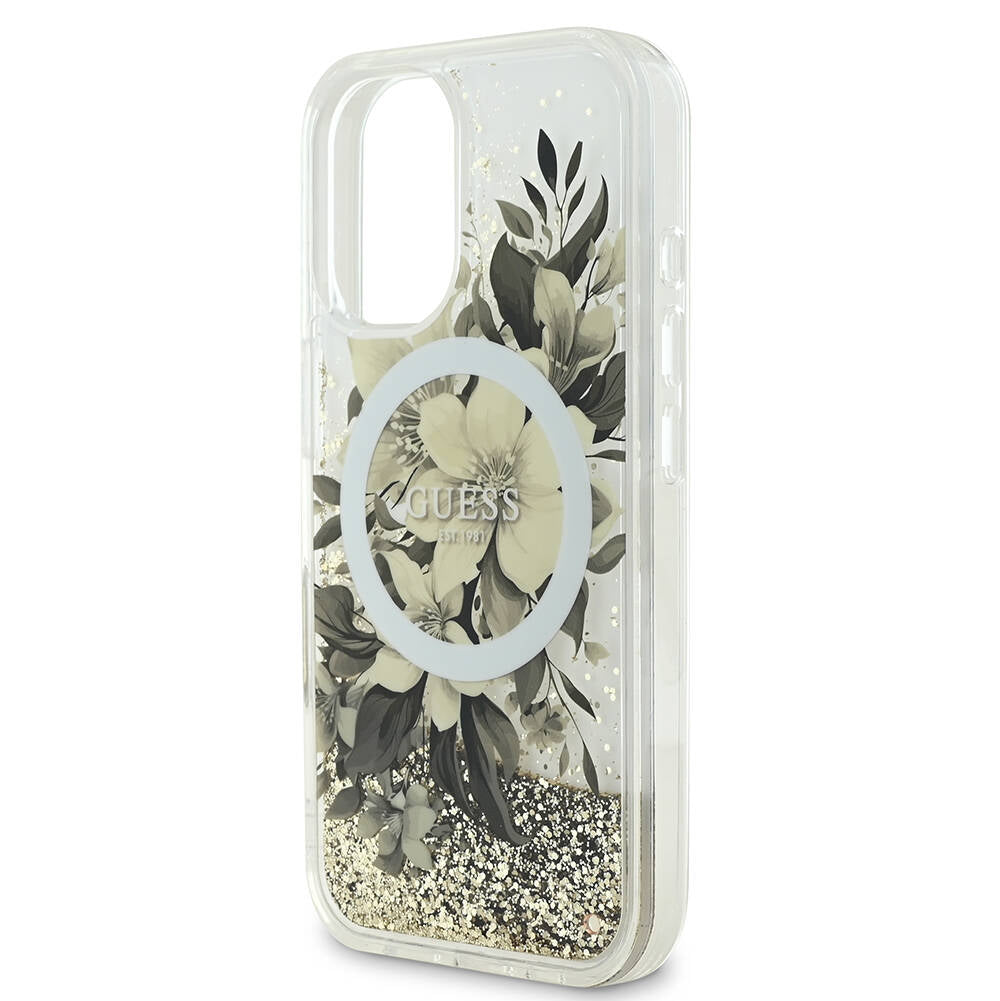 Guess Magsafe “Liquid Glitter Flower" Hard Case Θήκη προστασίας από σκληρό πλαστικό – iPhone 16 (Ροζ – GUHMP16SLFMWTP)