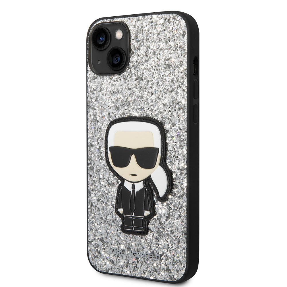 Karl Lagerfeld Glitter Flakes Case with Ikonik Patch and Metal Logo Θήκη προστασίας από σιλικόνη – iPhone 14 Plus (Glitter Silver)