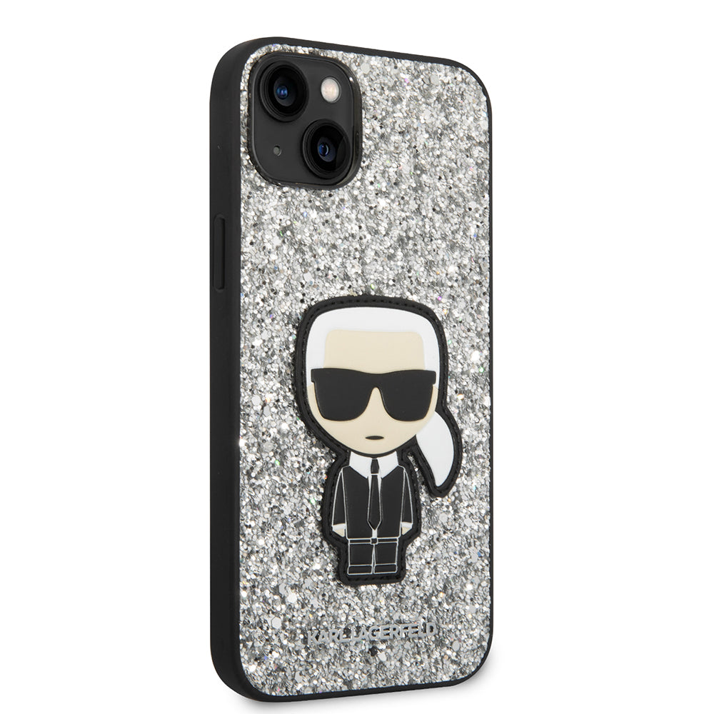 Karl Lagerfeld Glitter Flakes Case with Ikonik Patch and Metal Logo Θήκη προστασίας από σιλικόνη – iPhone 14 Plus (Glitter Silver)