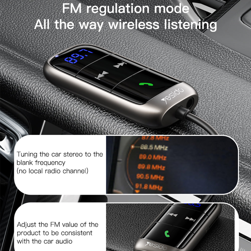 Yesido - FM Modulator Bluetooth Car Receiver (YAU32) - LED Display, TF Card - Black