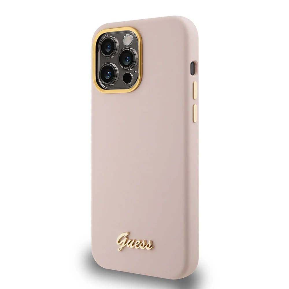 Guess “Vintage Script Gold Logo Collection” Σκληρή Θήκη προστασίας από σιλικόνη – Apple iPhone 15 Pro Max (Ροζ – GUHCP15XSMBSLP)