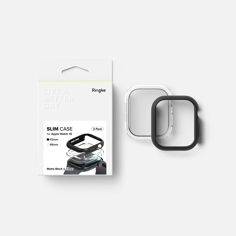 Ringke - Slim (2 pack) - Apple Watch 10 42mm / Watch 11 42mm - Clear / Dark Gray