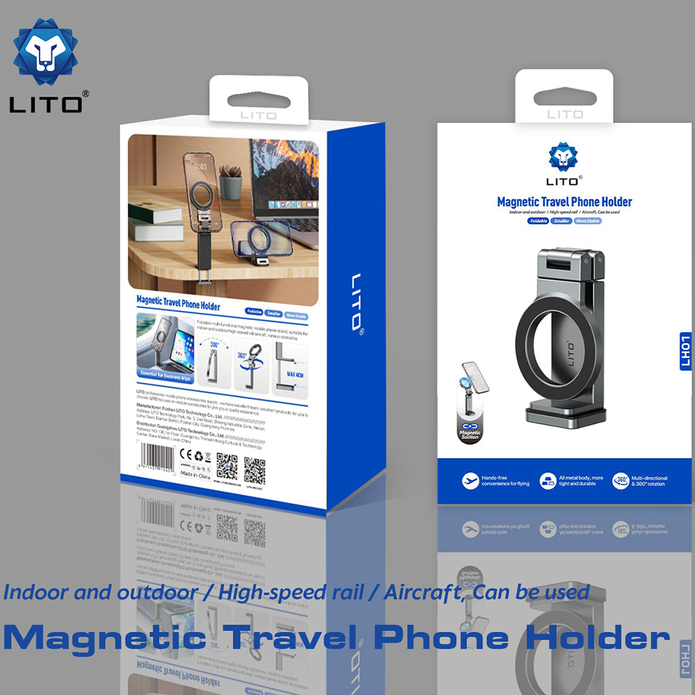 Lito - Travel Phone Holder (LH01) - Foldable, 360° rotation, One-Hand Operation Design - Grey