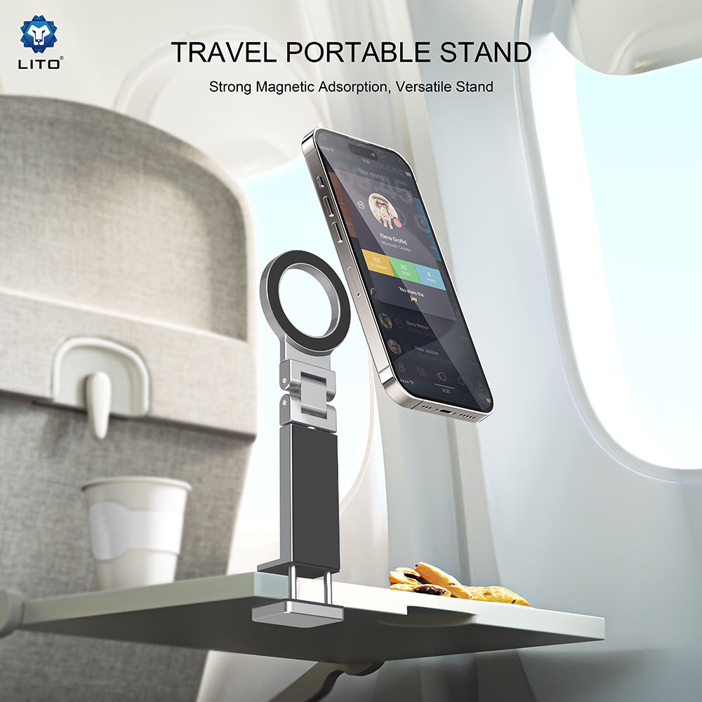 Lito - Travel Phone Holder (LH01) - Foldable, 360° rotation, One-Hand Operation Design - Grey