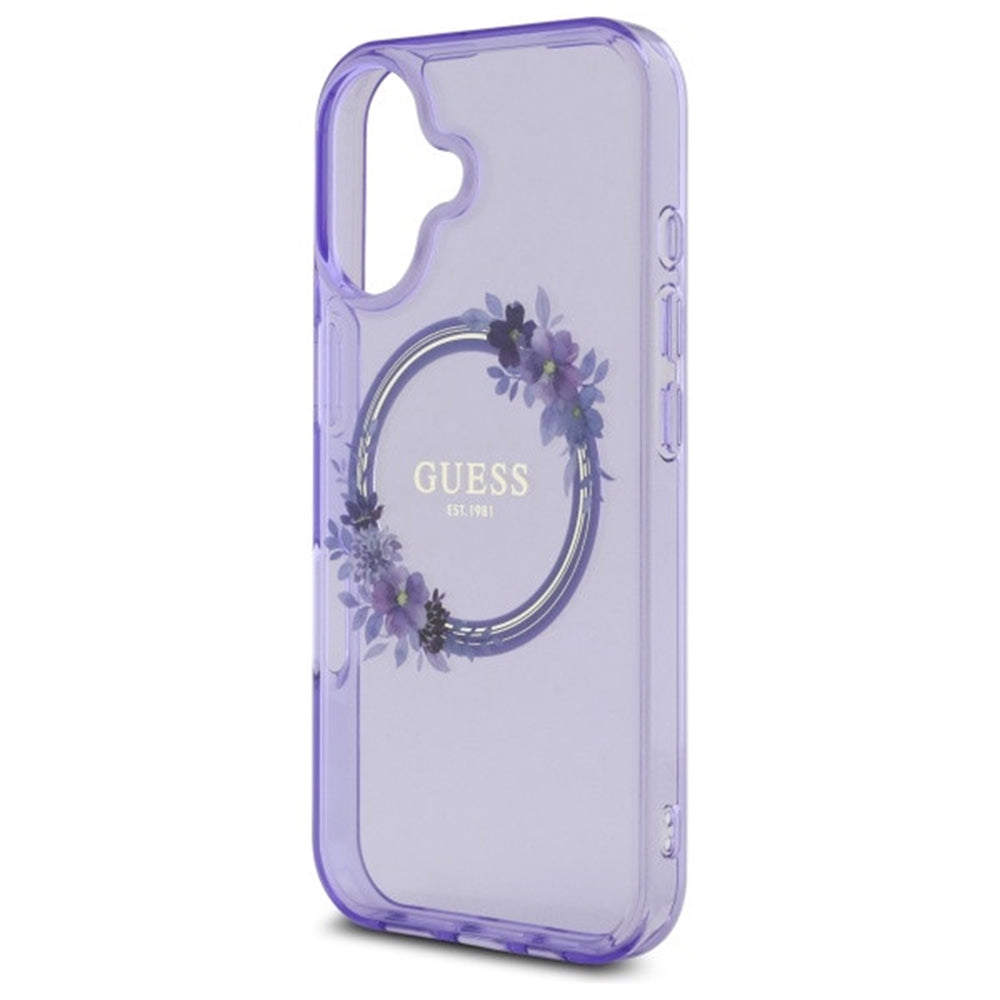 Guess Magsafe “Flower Wreath” Hard Case Θήκη προστασίας από σκληρό πλαστικό – iPhone 16 (Μωβ – GUHMP16SHFWFCU)