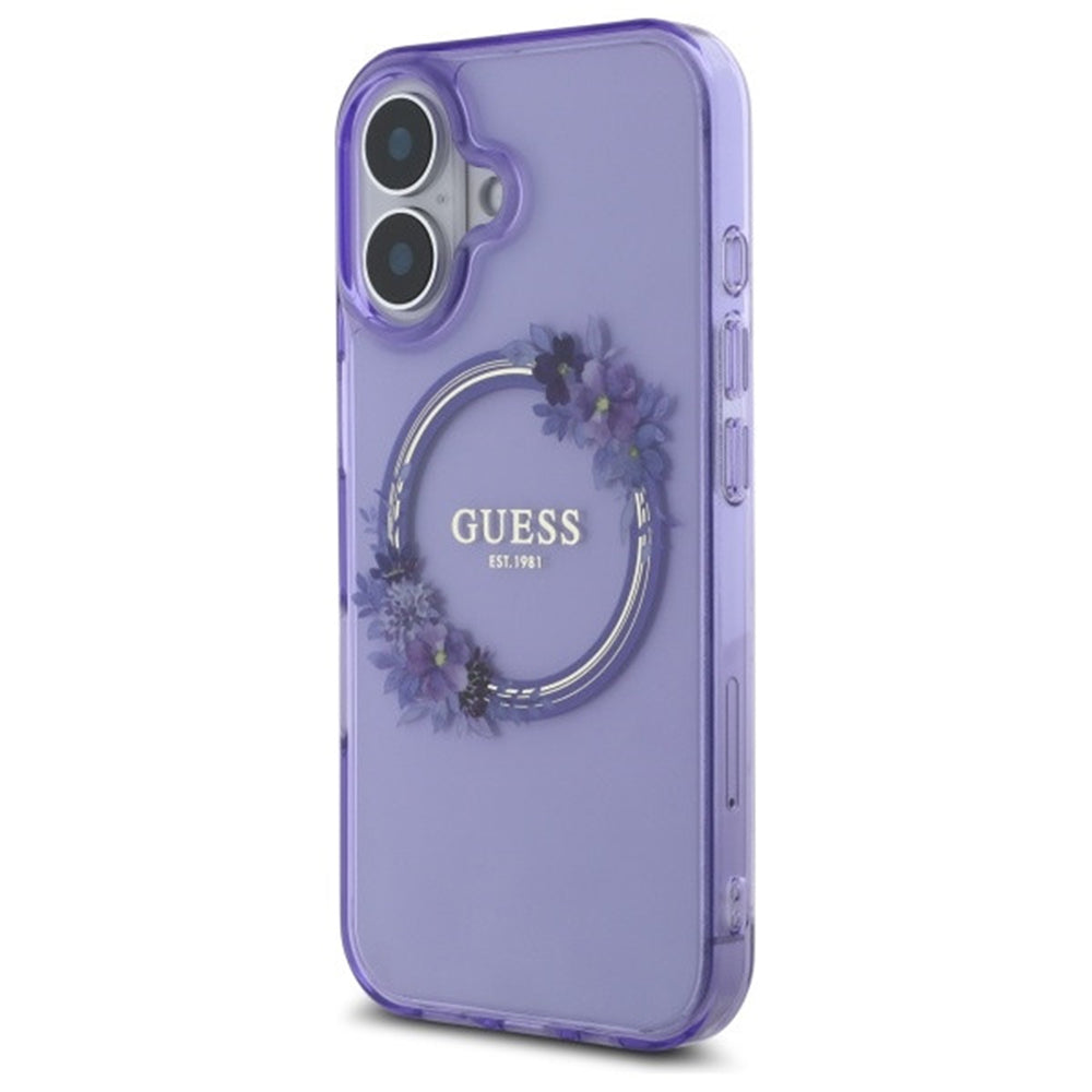 Guess Magsafe “Flower Wreath” Hard Case Θήκη προστασίας από σκληρό πλαστικό – iPhone 16 (Μωβ – GUHMP16SHFWFCU)