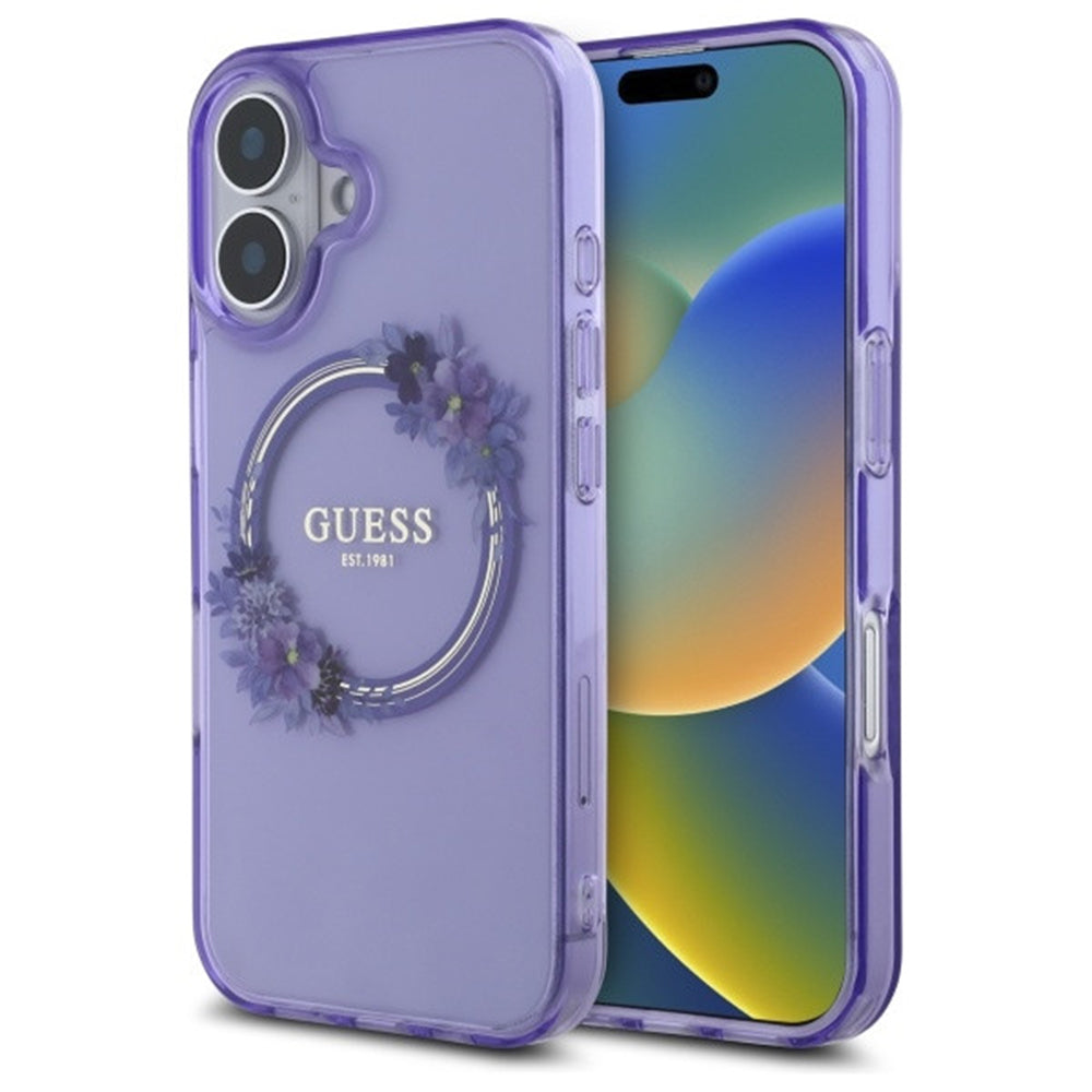 Guess Magsafe “Flower Wreath” Hard Case Θήκη προστασίας από σκληρό πλαστικό – iPhone 16 (Μωβ – GUHMP16SHFWFCU)