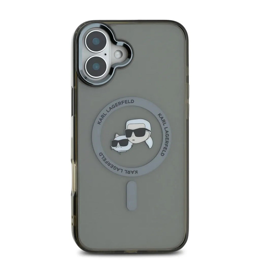 Karl Lagerfeld Magsafe Ringstand Case “Karl + Choupette’s Head” Θήκη προστασίας από σκληρό πλαστικό για iPhone 16 (Μαύρο – KLHMP16SHLSKCK)