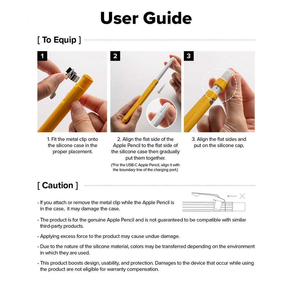 Ringke - Silicone Drafting Pencil Case - for Apple Pencil, Easy to Attach, Metal Holder Clip, Durable Elasticity - White