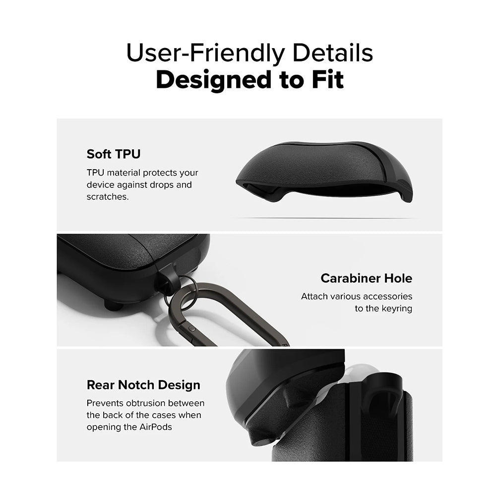 Ringke - Protection Case Onyx Magnetic - for AirPods 4, Non-Slip Texture, Carabiner Hole - Warm Gray