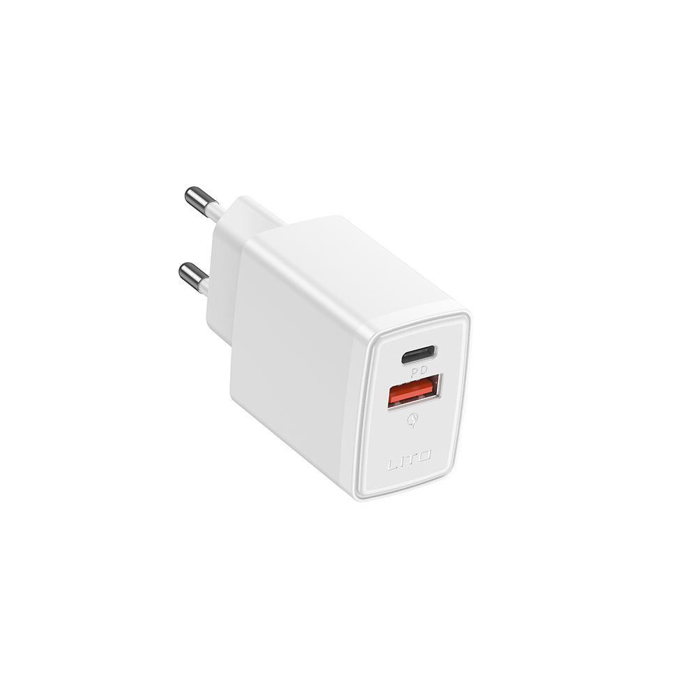 Lito - Wall Charger (LC09) - Type-C, USB, PD20W, QC3.0, Fast Charge, PC Fireproof, 5V/3A - White