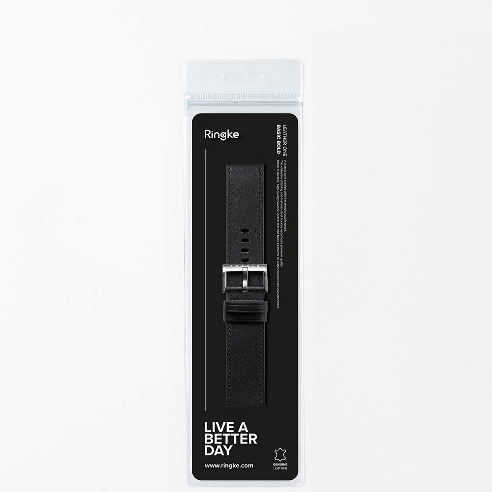 Ringke - Leather One Basic Bold 24mm - Fossil Hybrid / Mobvoi TicWatch Pro 5 / Suunto 9 / Suunto 9 Baro / Suunto D5 - Black