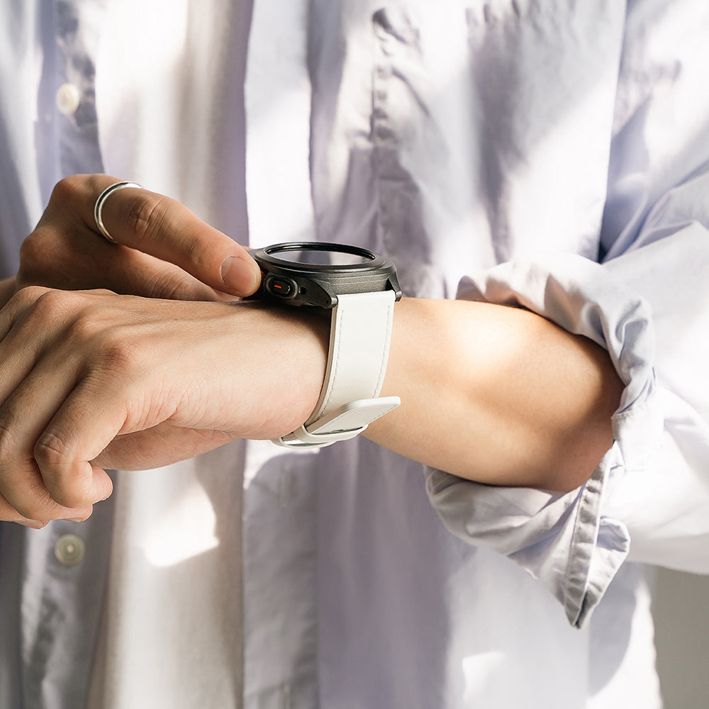 Ringke - Leather One Basic Bold 24mm - Fossil Hybrid / Mobvoi TicWatch Pro 5 / Suunto 9 / Suunto 9 Baro / Suunto D5 - White