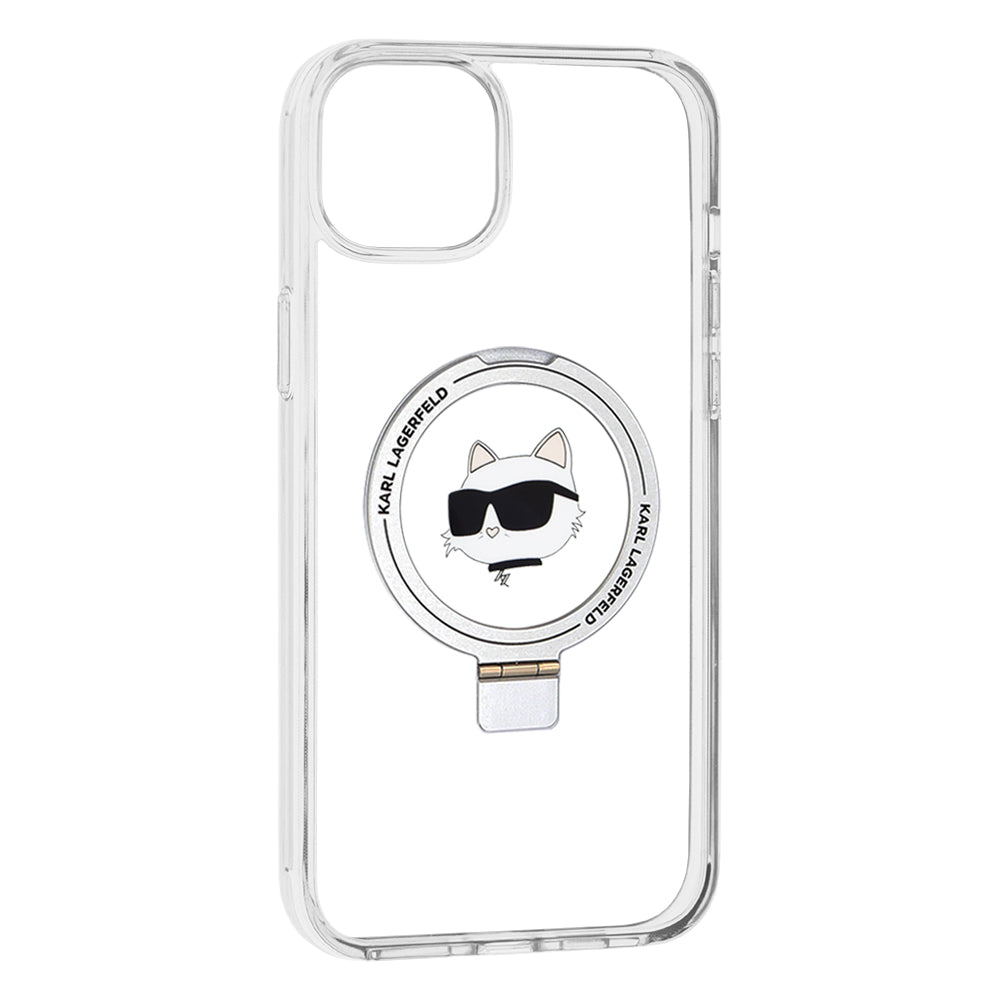 Karl Lagerfeld - Hardcase Ring Stand MagSafe (KLHMP15MHMRSCHH) - iPhone 15 Plus - White Choupette Head