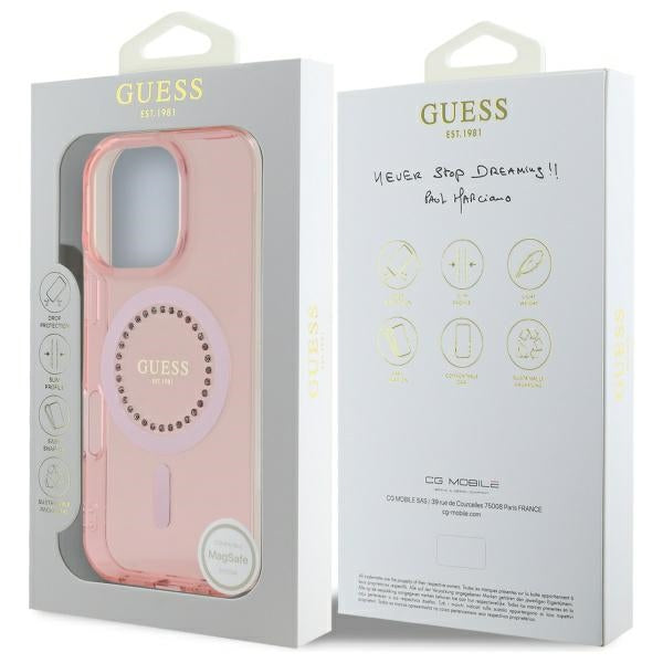 Guess Magsafe “Rhinestones” Hard Case Θήκη προστασίας από σκληρό πλαστικό – iPhone 16 Pro Max (Ροζ – GUHMP16XPFTDTEP)