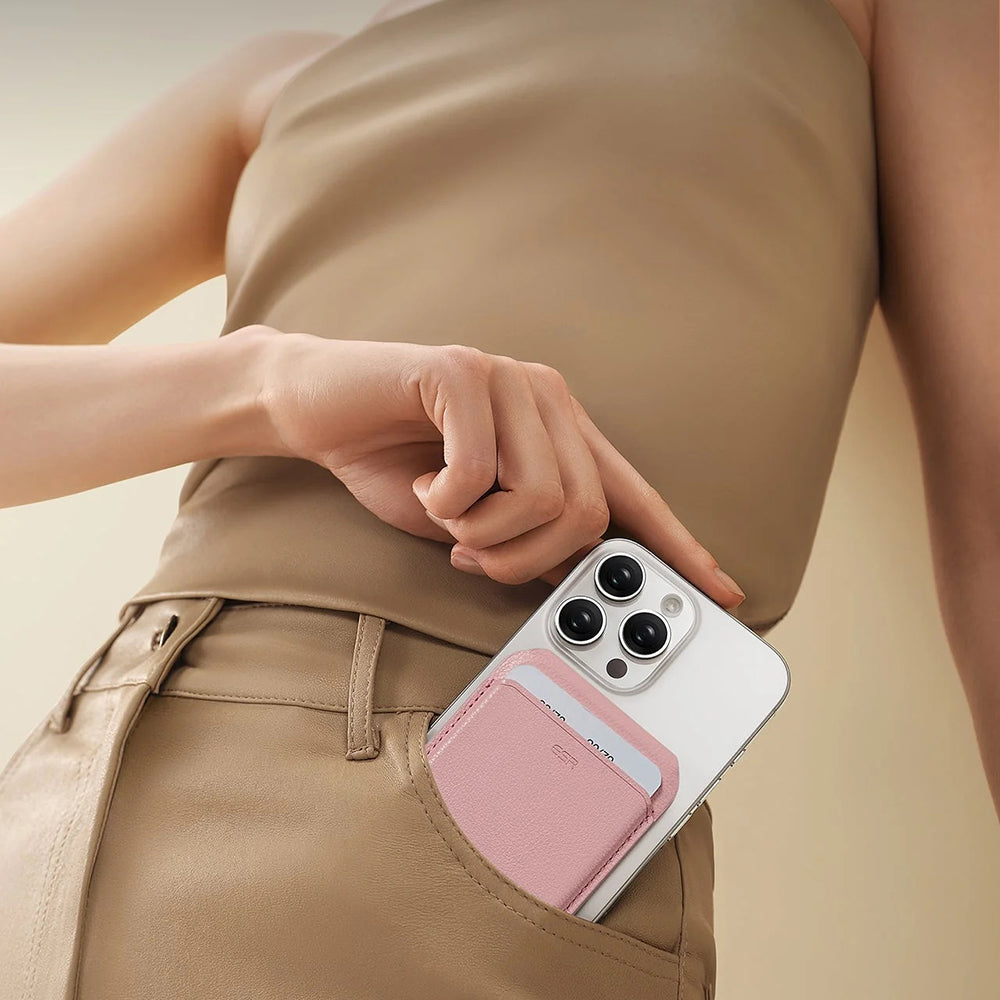 ESR - Desk Holder MagSafe HaloLock - Vegan Leather Aura Wallet, Steel Plate, Magnet, PC, with 3 Individual Card Slots - White