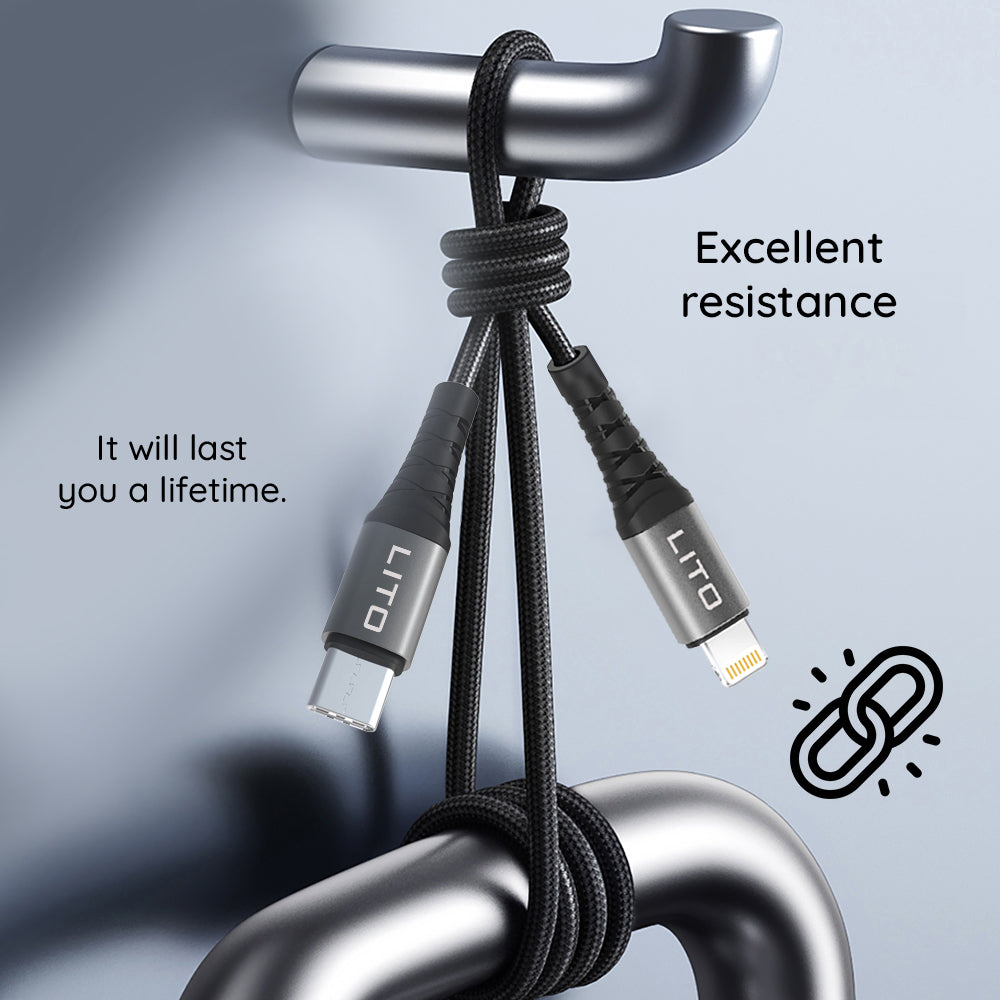Lito - Data Cable (LD08CL) - Type-C to Lightning, Fast Charging, 27W, 1m - Black