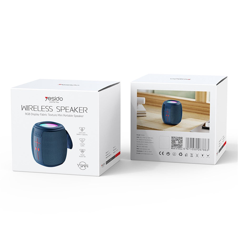 Yesido - Wireless Speaker (YSW14) - Bluetooth 5.1, RGB Lights, Portable, Fabric Texture, TF, USB, DC5V, 1200mAh, 5W - Blue