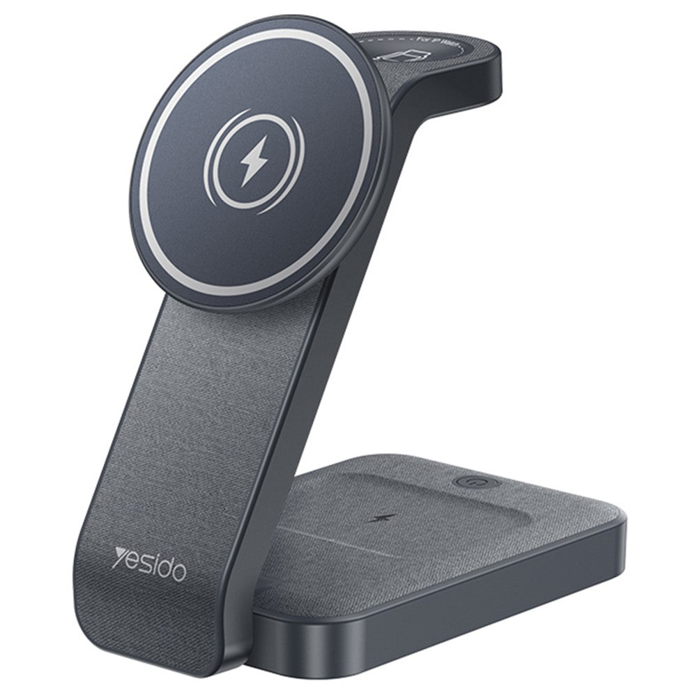 Yesido - Wireless Charging Station (DS26) - Magnetic, for Phone, Watch, Earbuds, Foldable, Stand, Night Light, 15W - Grey