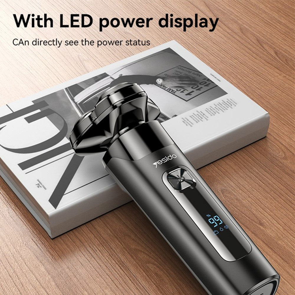 Yesido - Electric Shaver Razor (MG05) - with 3 Floating Cutter Heads, LED Power Display, USB, 9500RPM, 600mAh - Black