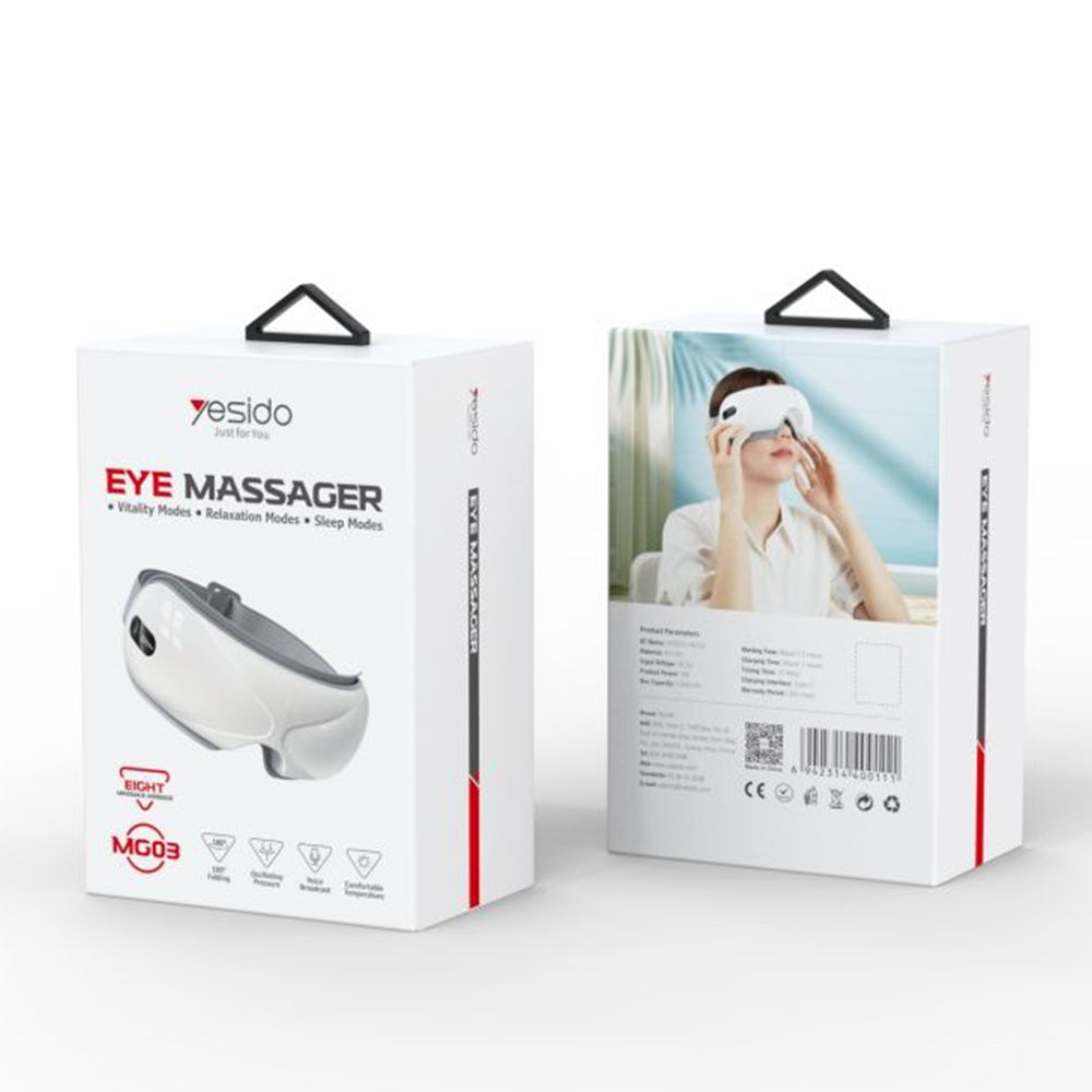 Yesido - Eye Massager (MG03) - with Sleep Music, Intelligent Heat Compress, 3 Eye Protection Modes - White