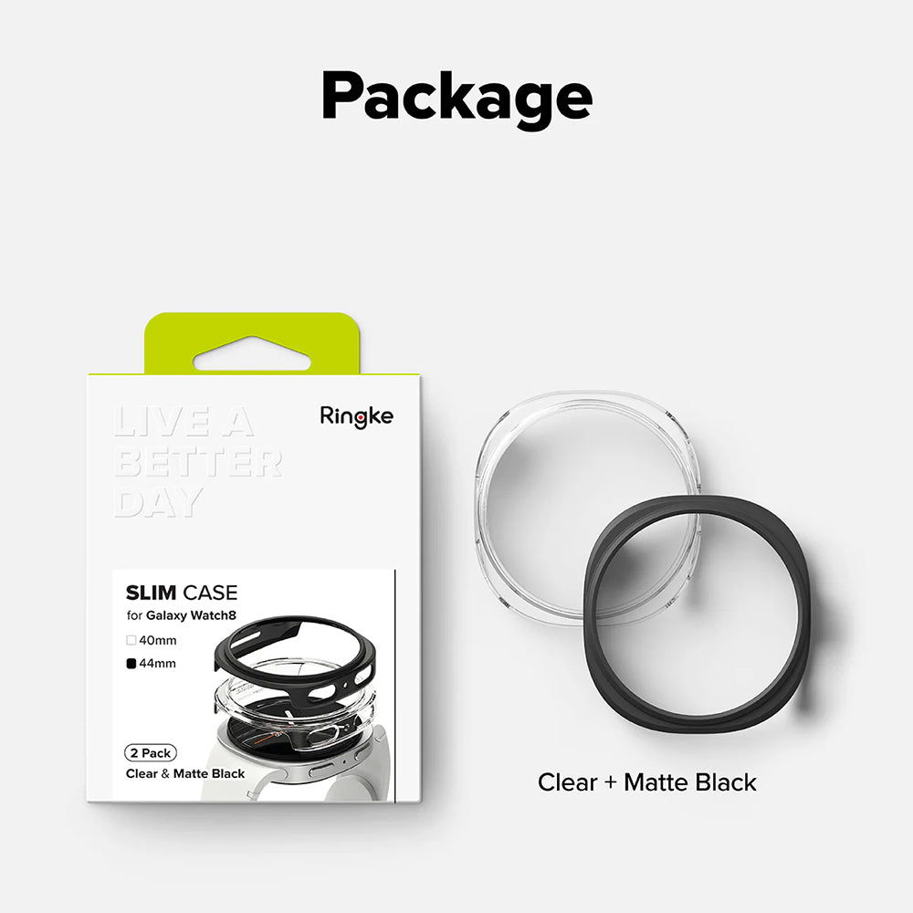 Ringke - (2 pack) Slim Case - Galaxy Watch8 44mm - Clear / Matte Black