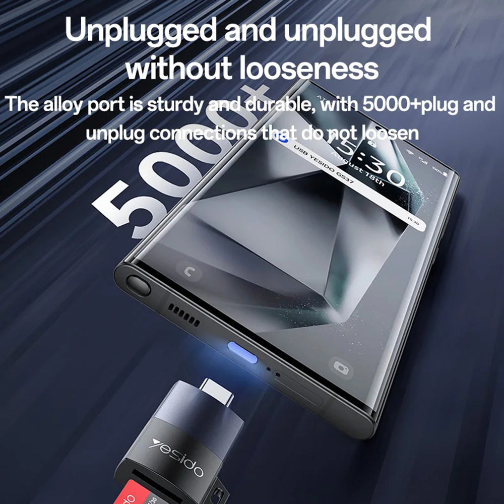 Yesido - Card Reader (GS37) - Type-C, High-speed, Aluminum Alloy, Support 1TB, Plug and Play, TF Card - Black